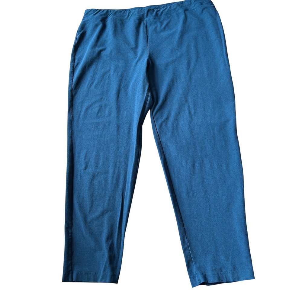 Eileen Fisher Ankle Pants 1X Teal Blue Stretch Jersey Pull On - Picture 2 of 7